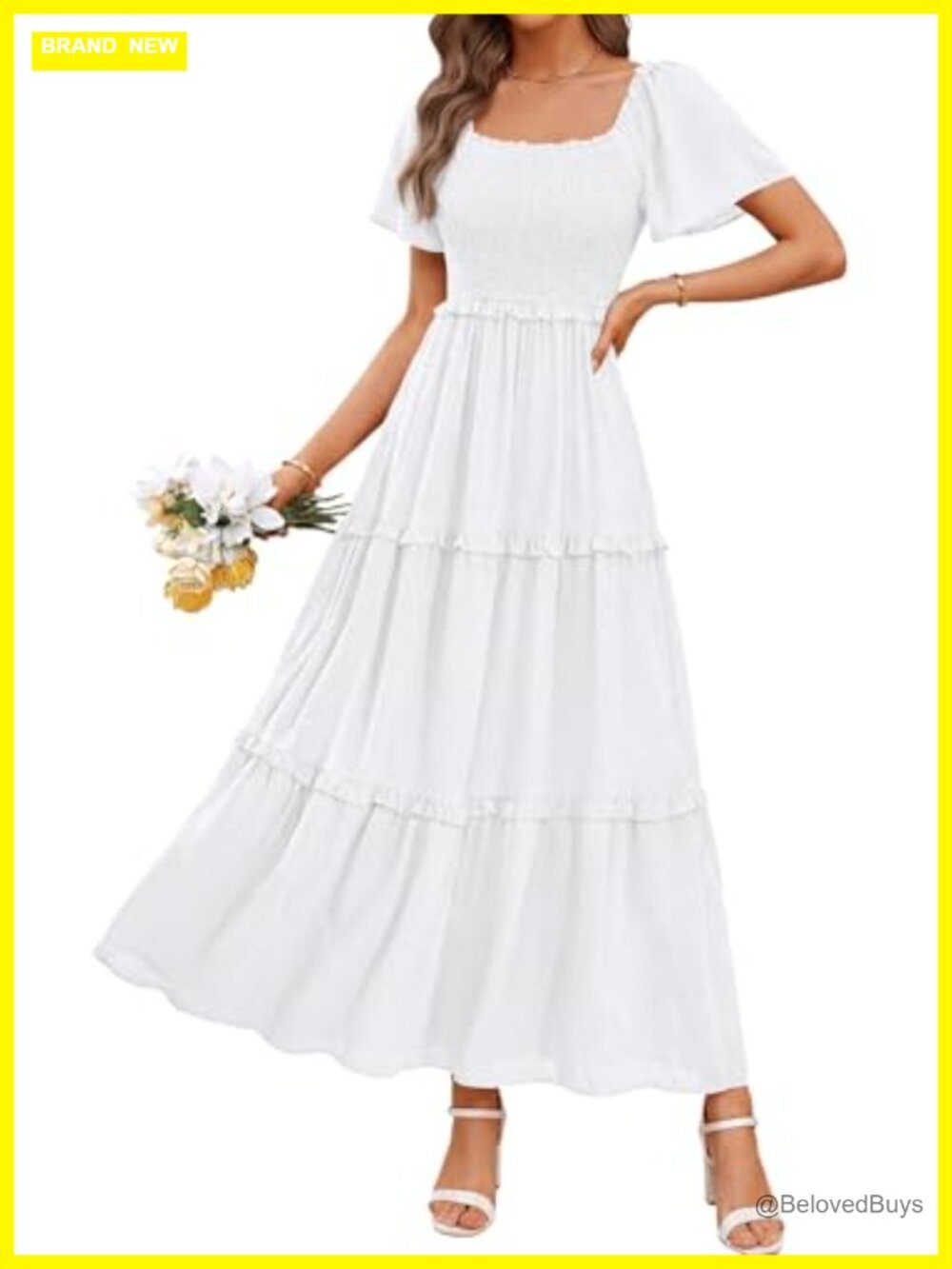 Womens Boho Maxi Swiss Dot Dress Short Sleeve Tiered Flowy Long Summer